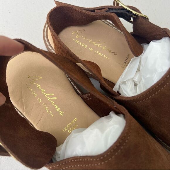 Avellini Sandal Women Sz 7.5 Made in Italy 🇮🇹 Brown Suede Gold Buckle - Picture 12 of 16